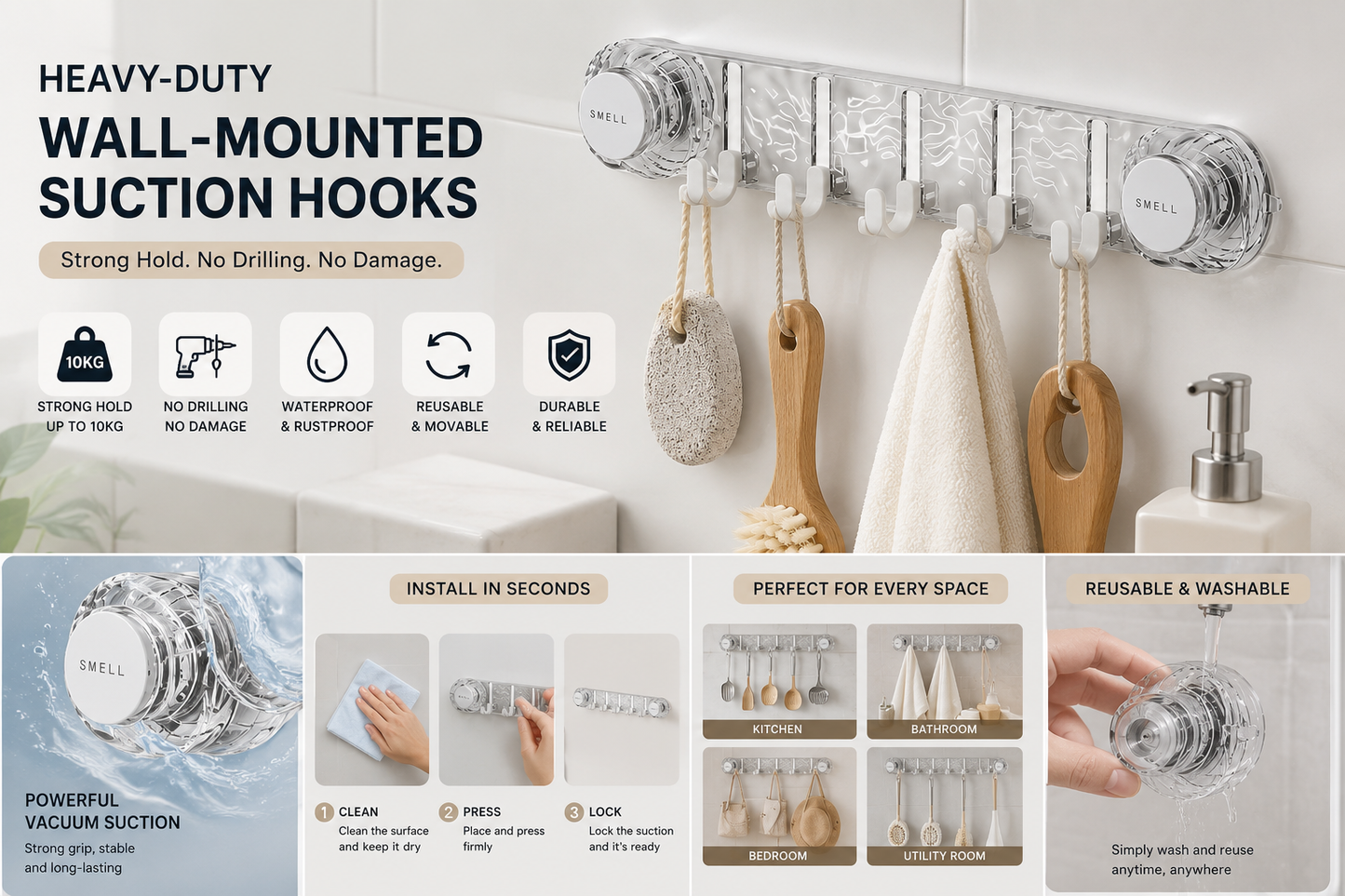 Heavy-Duty Wall-Mounted Suction Hooks