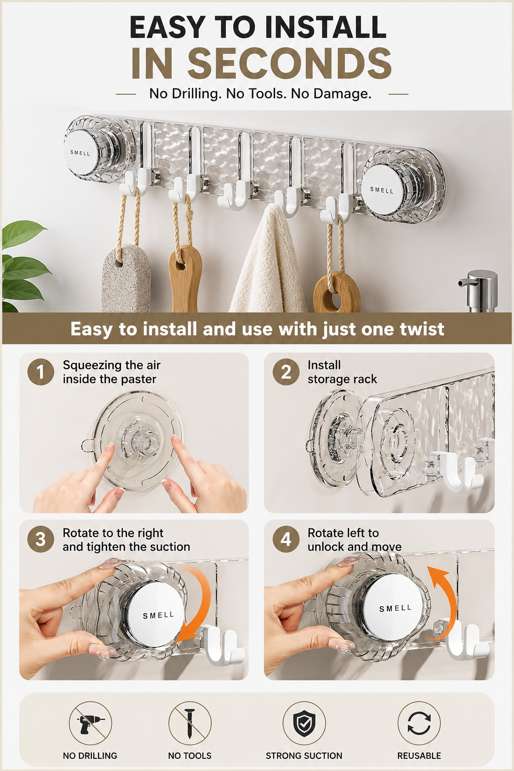 Heavy-Duty Wall-Mounted Suction Hooks