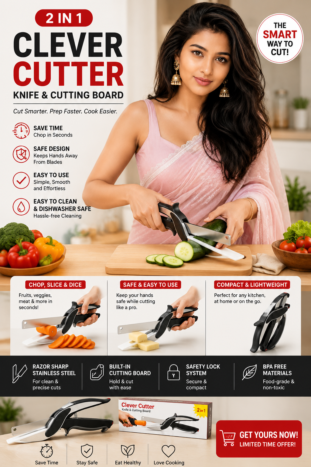 Stainless Steel Chef Knife with Natural Non-Slip Wooden Handle