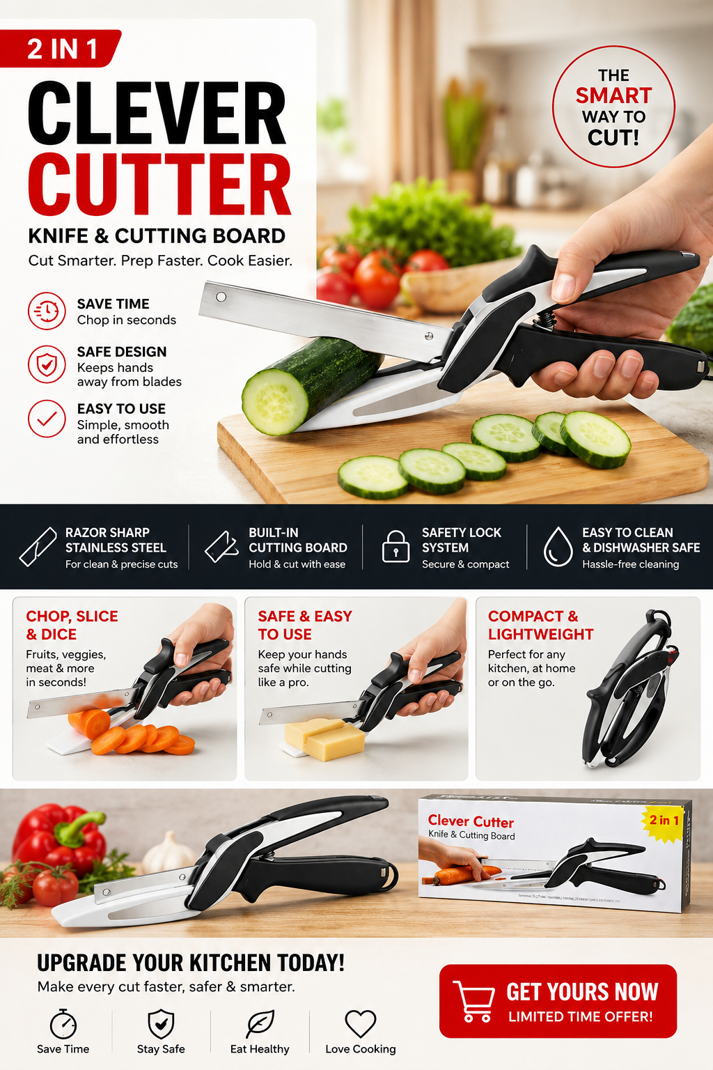 Stainless Steel Chef Knife with Natural Non-Slip Wooden Handle